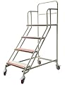 4 Steps Ladder with Wheels, Industrial & Warehouse Step Ladder, Rolling Steps Ladder with Vinyl Stair Edge Protector, 23.6IN Wide, 39.4IN top Step Height, 445LBs Capacity.