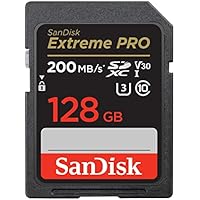 SanDisk 128GB Extreme PRO SDXC card, SD Card, V30 Memory Card, 4K UHD, up to 200 MB/s, SanDisk QuickFlow Technology, RescuePro Deluxe Data Recovery Software, UHS-I, Class 10, U3, V30