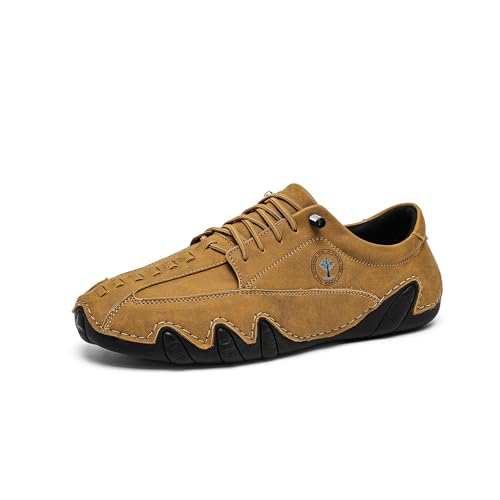 Mens Casual Driving Shoes Lightweight Leather Lace-up Loafers Comfortable Non-Slip Breathable Walking Sneakers
