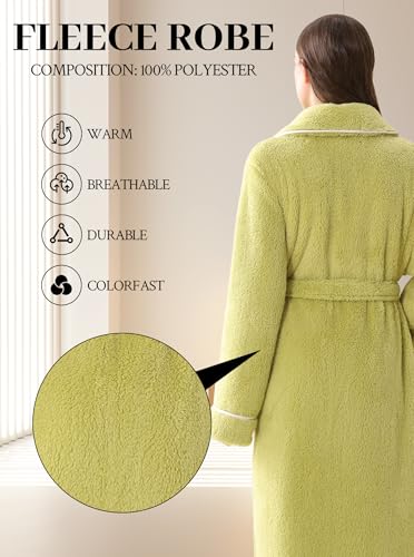 Image of Women Long Plush Fleece Bath Robe | Soft loungewear housecoat, comfy sleepwear for home, suitable as ladies pajamas and nightgown