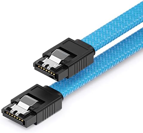 deleyCON 30 cm Kabel SATA 3 Nylon Kabel Danych 6 Gbit/s Kabel Połączeniowy SATA III Kabel Połączeniowy Serial ATA do Płyty Głównej i Dysku Twardego HDD SSD 2 Wtyk S-ATA L Prosty Niebieski