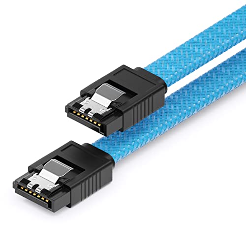 deleyCON 30 cm SATA 3 Nylon Câbles de Données 6 Gbit/s SATA III Câbles de Branchement Serial ATA Câbles de Connexion pour Carte Mère & Disque dur HDD SSD 2 Connecteurs en L S-ATA Droits Bleu