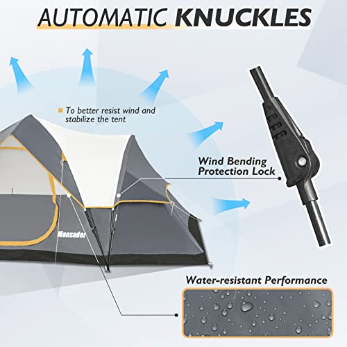 Mansader 6 Person Family Camping Tent,Waterproof Windproof With Top Rainfly,Easy Set Up,Pop Up Tent For Outdoor Camping Hiking Travel (Grey) #TOP6
