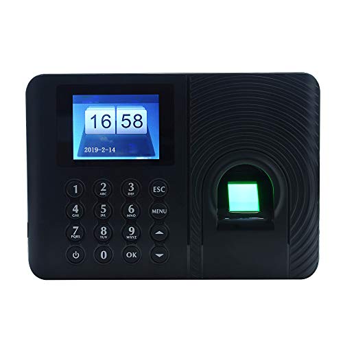 Entweg Dispositivo biométrico de Huellas Dactilares Contraseña Detector de Registro de empleados Pantalla TFT LCD de 2,4 Pulgadas Reloj de 5 V CC