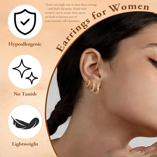 Turandoss 8 Pairs Hypoallergenic Gold Huggie Hoop Earrings for Women Girls - image 4