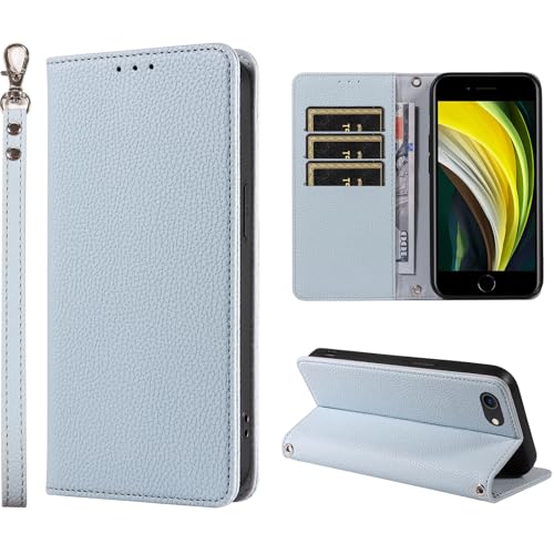 iphone se用 ケース 手帳型 第2世代 第3世代 iphone se2 se3用 スマホケース カード収納 いphone8/7/6S/6用 カバー 手帳型 上質レザー 横置きスタンド機能 折りたたみ アイフォン8用 携帯ケース 財布型 スタンド付き アイフォン se用 手帳型ケース 軽量 薄型 マグネット式 耐衝撃 全面保護 手触りいい【SHANGHAO】4.7インチ ライトブルー