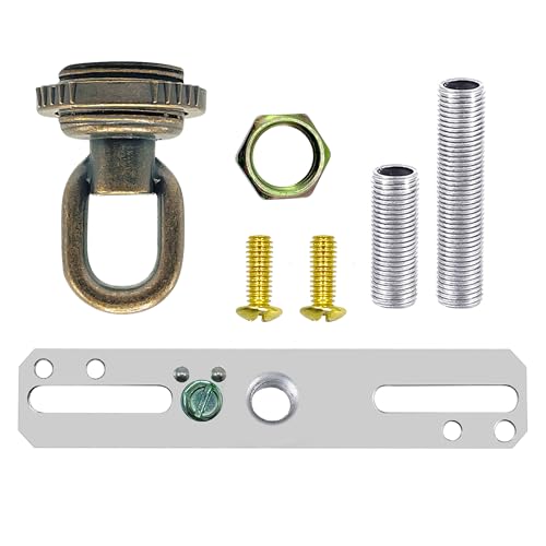 ECUDIS Light Fixture Cross Bar Kit, 1/4 IP Center Lamp Screw Collar Canopy Hardware Set (Antique Brass, Pack of 1)