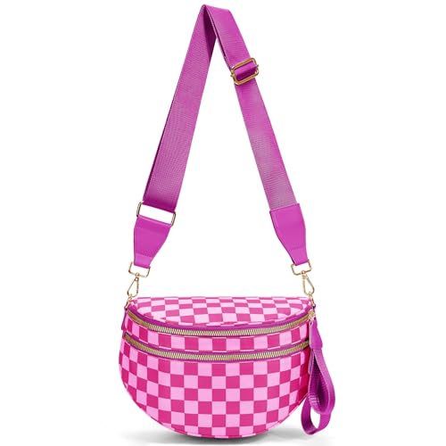 Image of hibear Checkered Crossbody Bag Spacious Bum Bags for Women Nylon Crossbody Fanny Packs Checkered Purse Belt Wallet