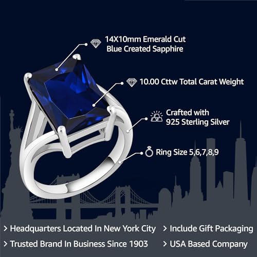 Gem Stone King 5-10 Cttw Gemstone Birthstone Solitaire Engagement Ring For Women | 925 Sterling Silver | 14X10MM Emerald Cut | Wedding Anniversary Promise Ring For Women | Available In Size 5-92