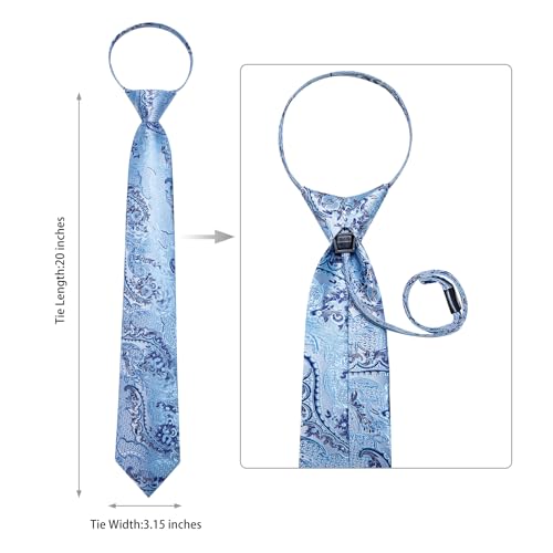 Image of DiBanGu Mens Zipper Ties Silk Adjustable Necktie Pocket Square