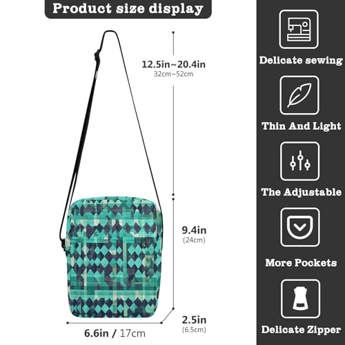 crossbody messenger bag crossbody bag men Women's Purses Adjustable Strap for School School- Houndstooth Checked Turquoise Green3