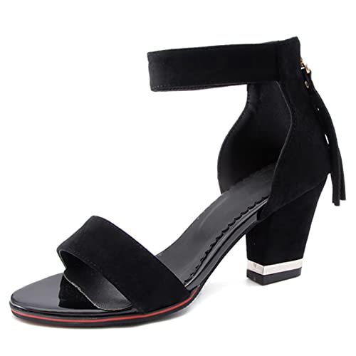 Chaussures de mariée Lizoleor en daim noir, le confort d'un talon carré pour la danse de salon.