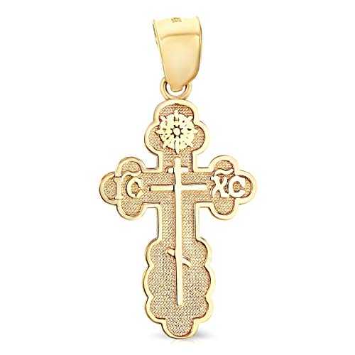 Ioka - 14K Yellow Gold St. Olga Greek Orthodox Baptismal Cross Religious Charm Medium Pendant For Necklace or Chain
