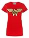 Wonder Woman Gold Logo Ladies T Shirt, Red (Large)