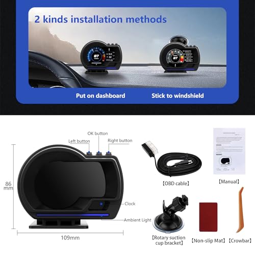 MH Head Up Display for Car, OBD2+GPS Dual System, OBD2 Gauge Display, GPS Speedometer, Tachometer, Water Temp, Volt, Overspeed Alarm Fault Diagnosis by MH - Image 7
