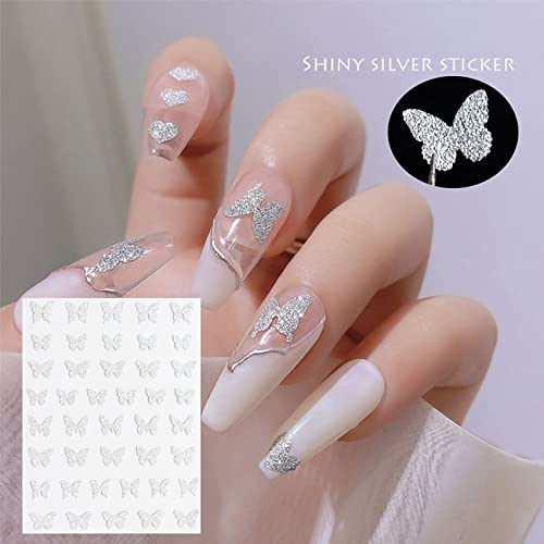 Toofd 6 Sheets Glitter Heart Flame Butterfly Nail Stickers,3D Self-Adhesive Sparkle Bear Star Butterfly Nail Decals For Nail Art,Diy Valentine Nail Art Supplies Nail Decorations #TOP4