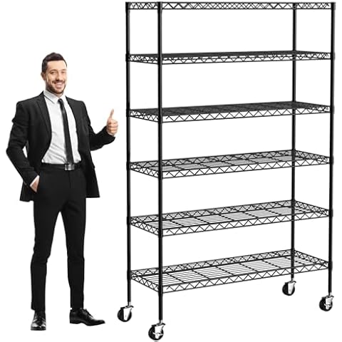 YYkokocat 6-Tier Wire Shelving Unit 2100Lb Capacity Adjustable Storage Shelves Heavy Duty Storage Rack with Wheels NSF Metal Shelf for Closet Kitchen Garage Basement, 82" H x 48" L x 18" D, Black Cover