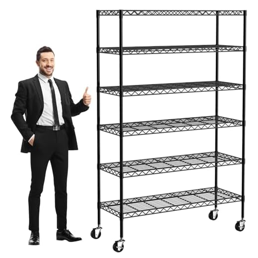 YYkokocat 6-Tier Wire Shelving Unit 2100Lb Capacity Adjustable Storage Shelves Heavy Duty Storage Rack with Wheels NSF Metal Shelf for Closet Kitchen Garage Basement, 82" H x 48" L x 18" D- Black