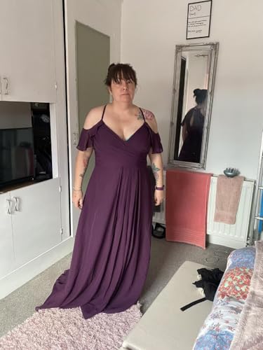 UZN Women's Chiffon Cold Shoulder Bridesmaids Dresses Long with Slit Formal Party Dress for Junior4