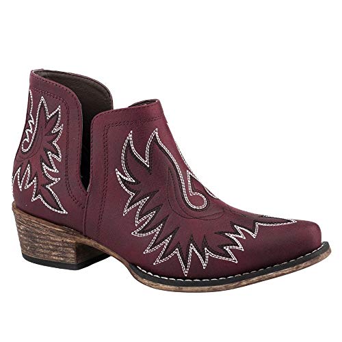 Roper Kurzer Damenstiefel – 17,8 cm langer Schaft mit Reißverschluss – Snip Toe Fashion Booties, flexible TPR-Laufsohle, gepolstertes Fußbett, Western-Cowgirl-Stiefel, Rot/Ausflug, einfarbig (Getaway