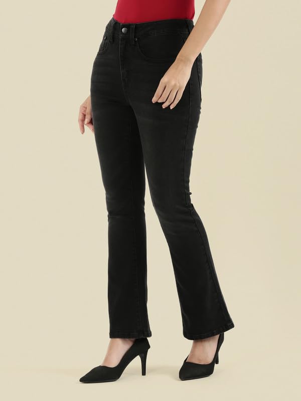 Image of GO COLORS Soft Cotton Blend Bootcut Jeans Full Length for Women| Breathable, Mid Rise