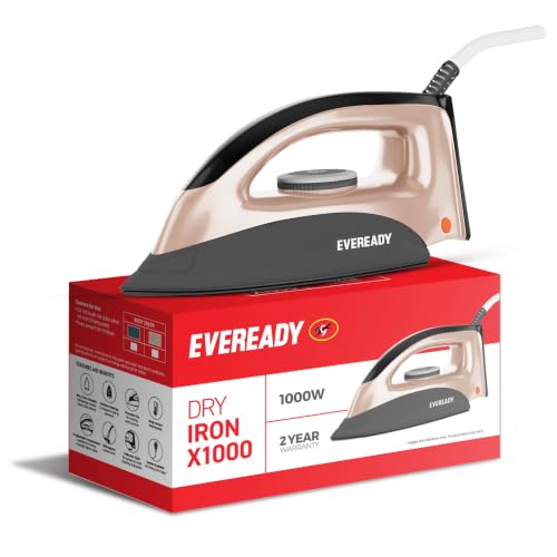 Image of Eveready X1000 1000W Dry Iron with Non-Stick Soleplate, Adjustable Temperature Control & 2 Year Warranty for Home Use
