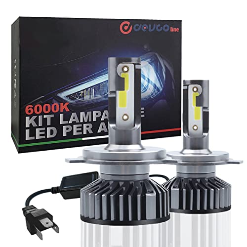 Coppia di Lampadine H4 LED 10000LM, Kit Lampada Sostituzione per Alogena Lampade e Xenon Luci, Fari Abbaglianti e Anabbaglianti per Auto, 12V 6000K Bianco