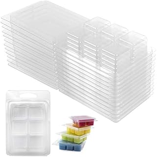 Feelava Wax Melt Molds 50 Pcs 6 Cavity Resuable Clear Plastic Clamshell Mould Cube Tray for Candle Making and Soap Wax Melts Boxes