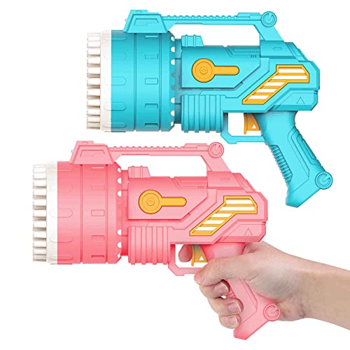 Smartyeen 2-Pack Bubble Machine Gun,69 Holes Bubble Gun With Light,8 Bottles Bubble Solution Bubble Blower Maker For Kids Summer Outdoor Toy Wedding Party Birthday Gifts #TOP1
