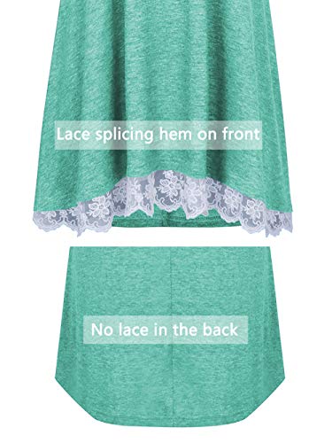 Women's Tops Short Sleeve Lace Trim O-Neck A-Line Tunic Blouse Light Green 20W