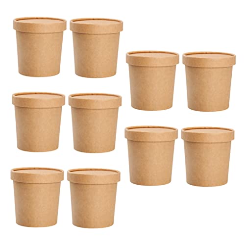 Generic クラフトスープカ パルプ製 ふた付き ? 耐油設計 実用的なテイクアウト容器 スープ お粥 デザート対応