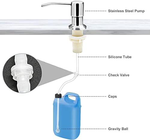 Kitchen Soap Dispenser Sink, Kitchen Stainless Steel Recessed Soap Dispenser with 1.0 m Silicone Extension Hose for Sink, Soap Dispenser with 360° Rotation Pump for Kitchen Sink