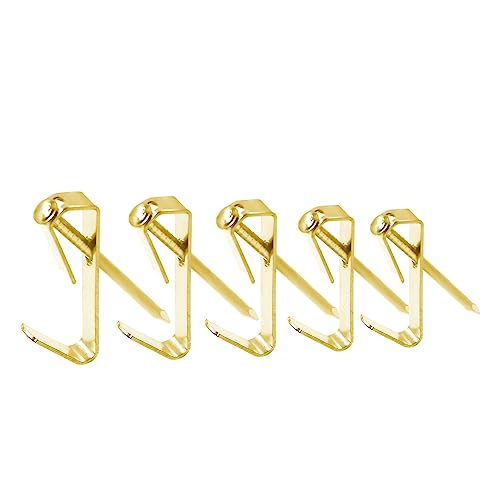 Image of 100 Piece Picture Hanging Kit with 10LB Gold Metal Hooks and Nails for Wall Mounting