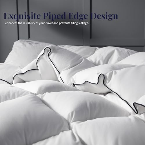 Ubauba Goose Feather Down Fiber Comforter Queen Size Duvet Insert - Hotel Luxury Fluffy White Bedding Comforter, All Season Medium Warmth -100% Cotton Cover, 90 x 90 Inch