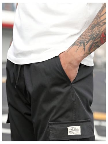 OYOANGLE Men's Cargo Jogger Pants Drawstring Waist Flap Pocket Tapered Outdoor Pants4