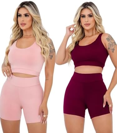 Kit 2 Conjuntos Fitness Short E Top Roupas Para Academia Outfit G...