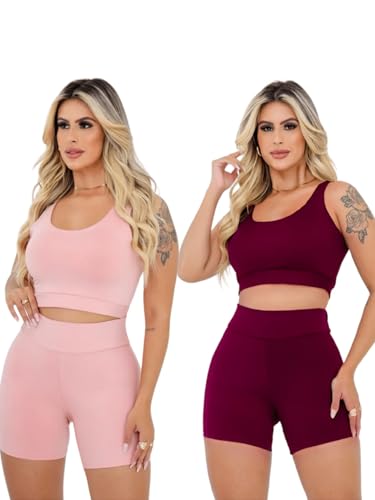 Kit 2 Conjuntos Fitness Short E Top Roupas Para Academia Outfit G...