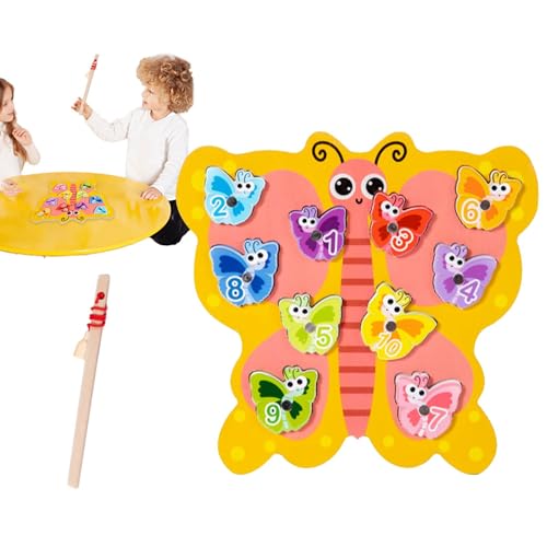 Juego de pesca, caña de pescar de juguete - Lindo juego de pesca con forma de mariposa de dibujos animados,Juguetes preescolares Juego de mesa de pesca de madera, juguetes de habilidades motoras finas