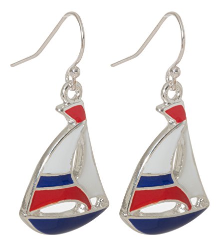 Nautical Sailboat Dangling Fish Hook Earrings