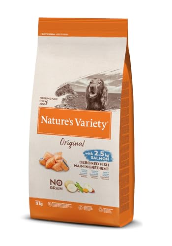 Nature's Variety Original No Grain, Pienso para Perros Adultos Medianos y grandes, Sin cereales, con Salmón sin espinas, 12kg