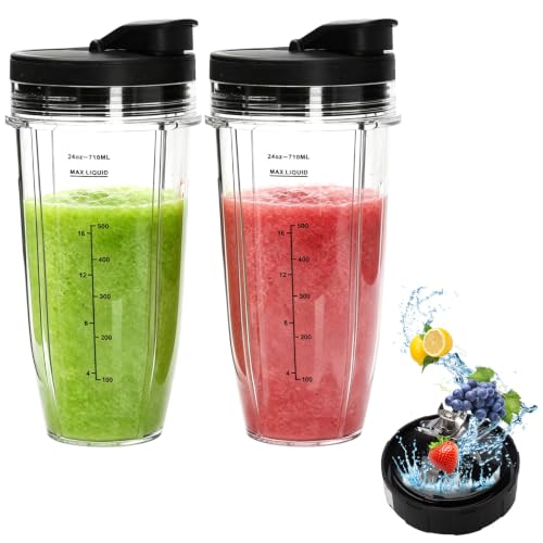 mumisuto 2 PièCes Cup Gobelet De Remplacement Pour Ninja, 24Oz Tasses De Remplacement Avec Lame De MéLangeur à 7 Ailerons Et Couvercle Pour Blender Mixeur, PièCes De Rechange Pour Blenders