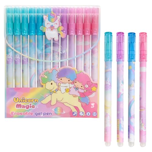 Image of FunBlast Unicorn Erasable Gel Pens - Pack of 12 Pcs Pens 0.5mm, Erasable Pens with Magic Eraser, Smooth Writing Gel Pen, Stationery for School & Office - Blue Ink