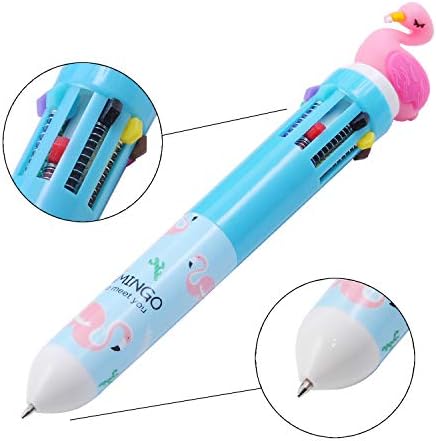 Allbusky Cartoon Flamingo Ballpoint Pens, 0.5mm 10 Colors Ballpoint Pens, Push Bullet Head Ballpoint Pens for Birthday Gift School Office Stationery Back to School Gift Christmas Xmas Gift, 4-Pack