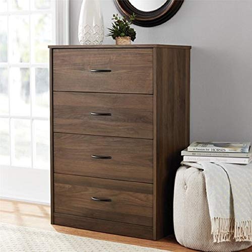 Mainstays 4-Drawer Dresser, (4-Drawer, Canyon Walnut, Handi Wipes) (4-Drawer, Canyon Walnut)