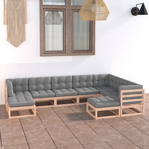 KCCKOM Garden Furniture Set 9 Piece Patio Lounge Set with Cushions Solid Wood Pine