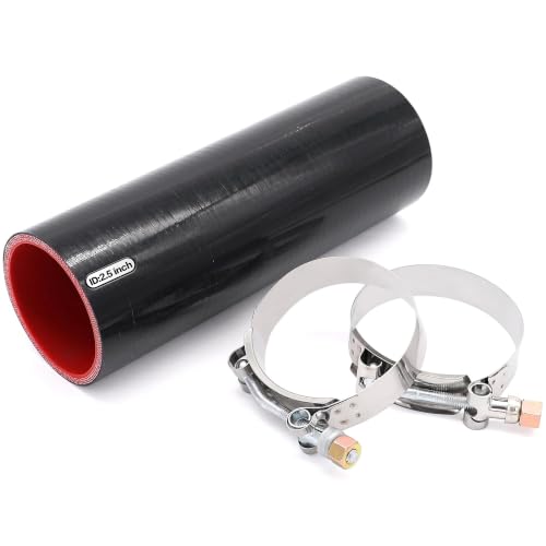 Image of 2 1 /2inch(63mm) Silicone Coupler Straight Hose Rubber 4-Ply 5mm Thickness 8inch Length for Intake Exhaust Pipe Intercooler Coolant Turbo Tube 2.5x8 With 2 PCS Stainless Steel T-clamps