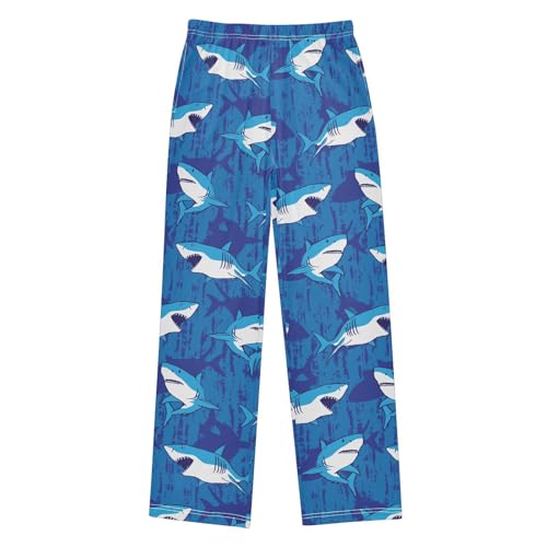 Lovely Shark Boys Long Pants Soft Trousers Elastic Waist Kids Lounge Bottoms with Pockets S-XL