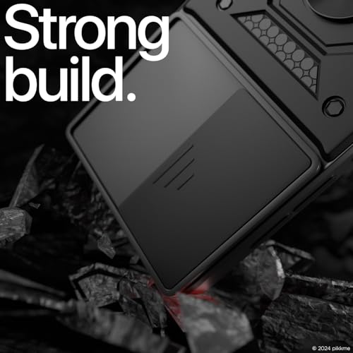 Image of Outlouders Back Cover for Oppo Reno 12 Pro 5G | D10 Tough Armor 360 Protection Case with Sliding Camera Shield & Ring Holder Stand Bumper Case (Black)