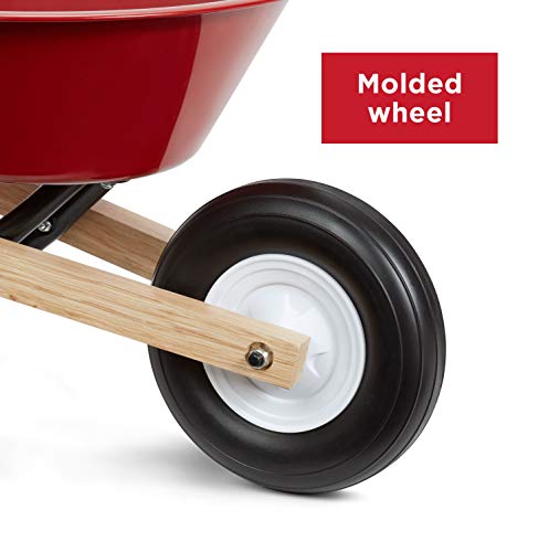 Radio Flyer Classic Kids Wheelbarrow, For Kids 3+, Seamless Steel Tray with No-Scratch Edges, Real Wooden Handles, Durable Front Wheel, Steel Undercarriage, 25 lb Capacity, Garden Toy for Children by Radio Flyer - Image 6
