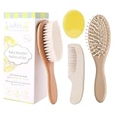 Baby Hair Brush and Comb Set for Newborn and Toddlers, Natural Wooden Baby Hair Brush Set for Cradle Cap, Perfect Scalp Grooming Massage Baby Brush for Baby Registry Gift